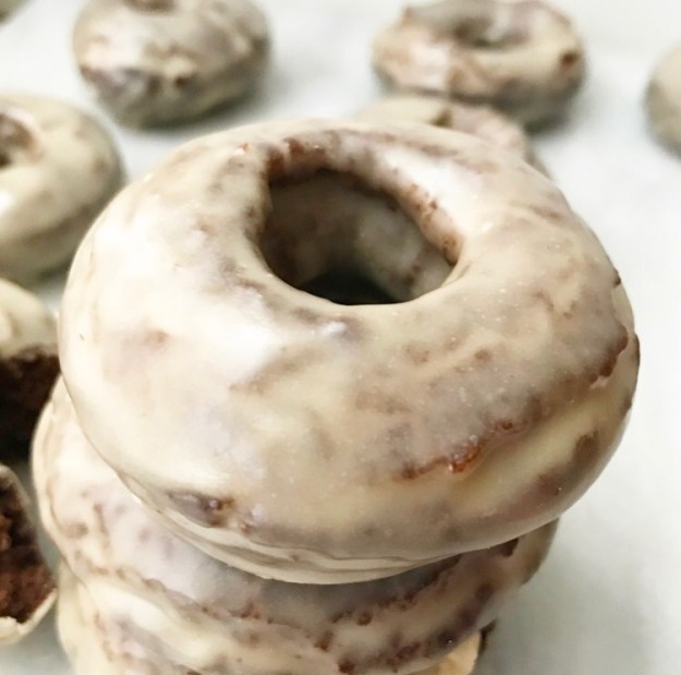 Coffee Glazed Chocolate Cake Doughnuts