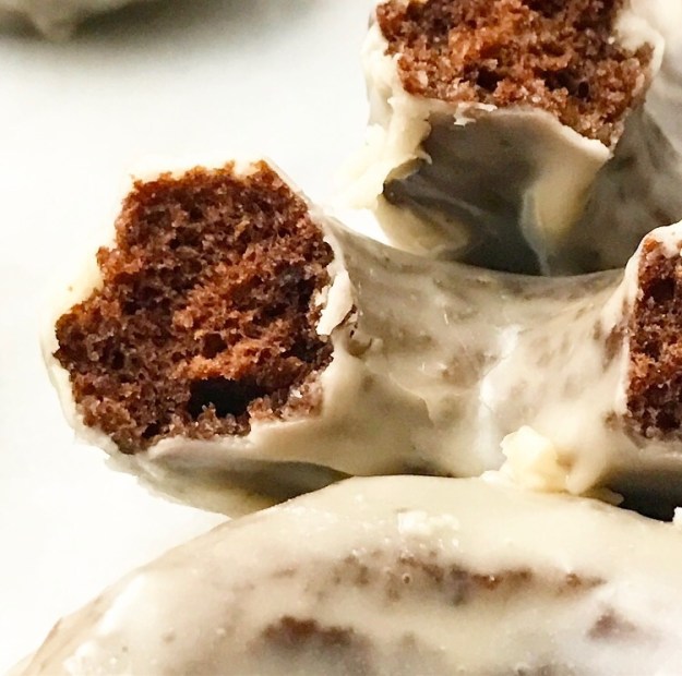 Coffee Glazed Chocolate Cake Doughnuts