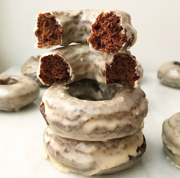 Coffee Glazed Chocolate Cake Doughnuts