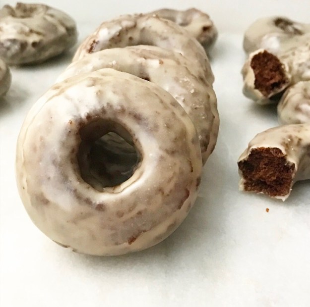 Coffee Glazed Chocolate Cake Doughnuts
