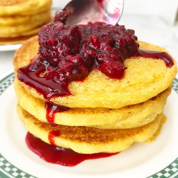 Cornmeal Pancakes {Vegan & Gluten-Free} with Blackberry Compote