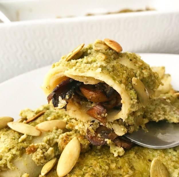 Mushroom Enchiladas with Pumpkin Seed Mole {Pipián Verde}
