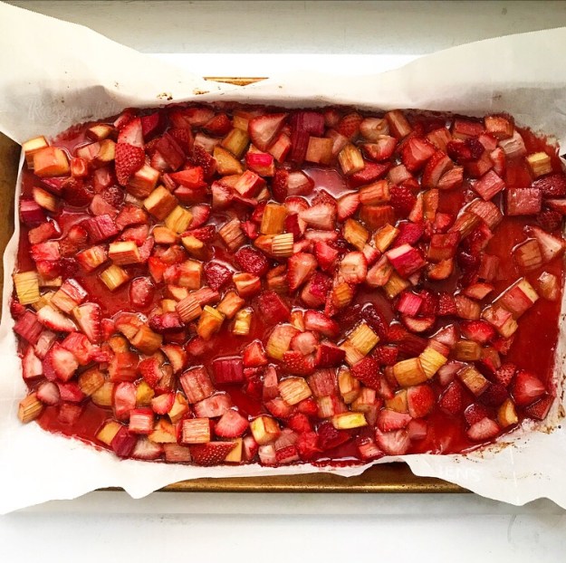 Buttermilk Panna Cotta with Roasted Strawberry Rhubarb Compote