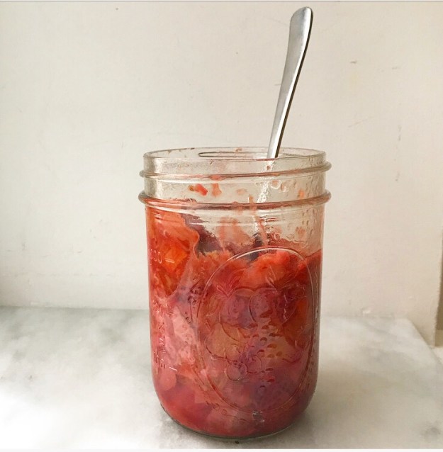 Buttermilk Panna Cotta with Roasted Strawberry Rhubarb Compote