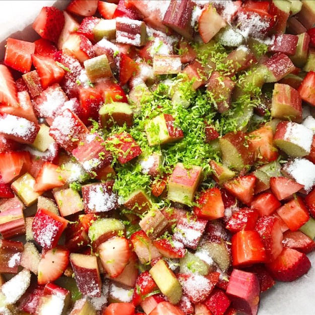 Buttermilk Panna Cotta with Roasted Strawberry Rhubarb Compote