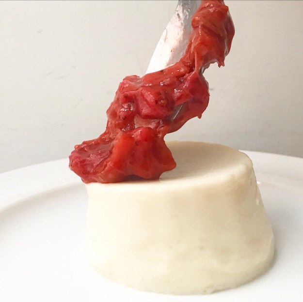 Buttermilk Panna Cotta with Roasted Strawberry Rhubarb Compote