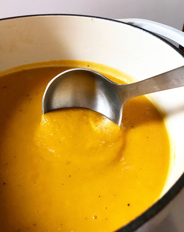 Roasted Butternut Squash Soup with Maple-Chile Butternut Seeds