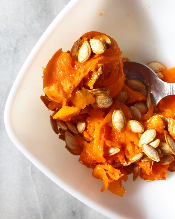 Roasted Butternut Squash Soup with Maple-Chile Butternut Seeds