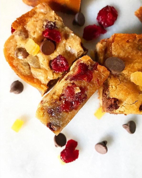 Chocolate Cranberry Ginger Blondies