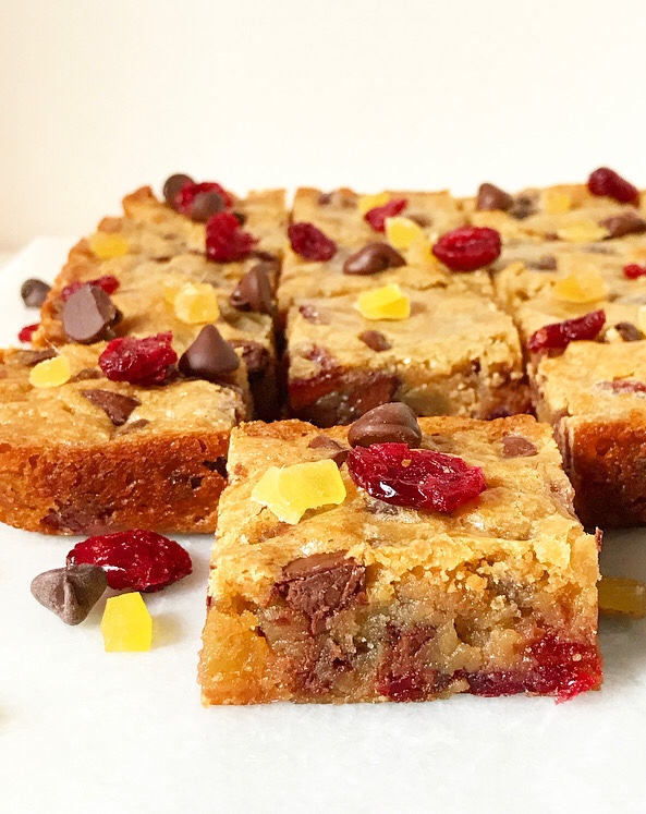 Chocolate Cranberry Ginger Blondies