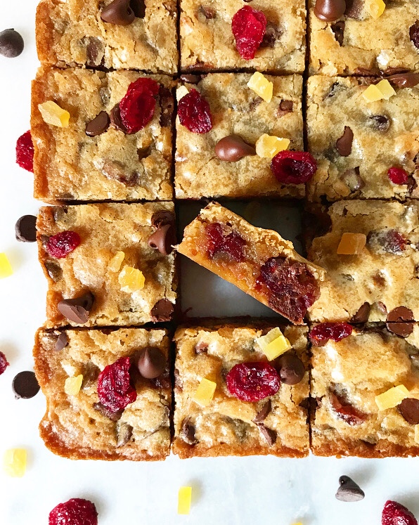 Chocolate Cranberry Ginger Blondies