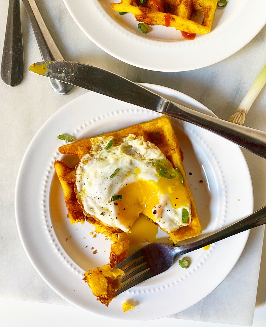 Cheddar Scallion Cornmeal Waffles {Gluten-Free}