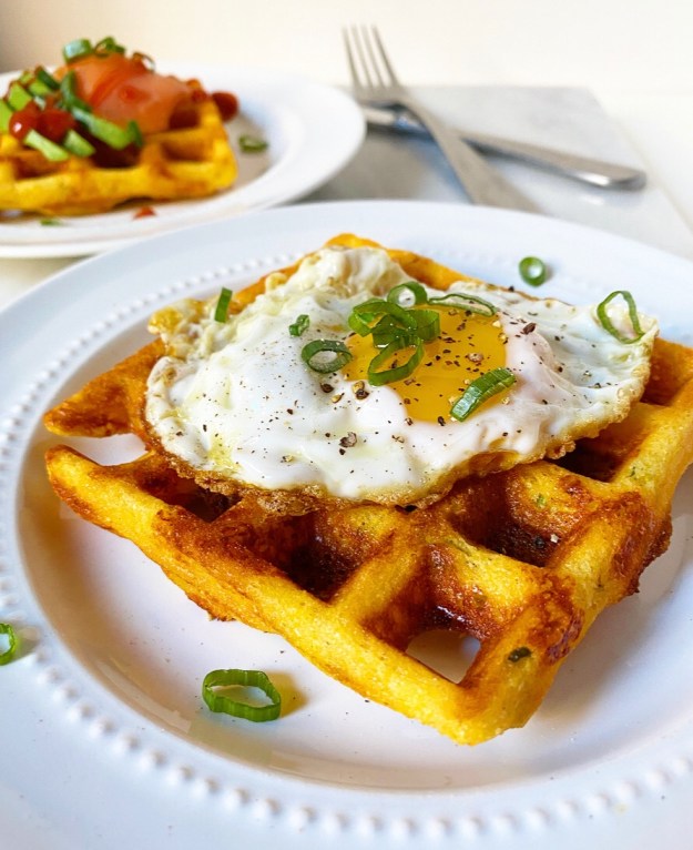 Cheddar Scallion Cornmeal Waffles {Gluten-Free}