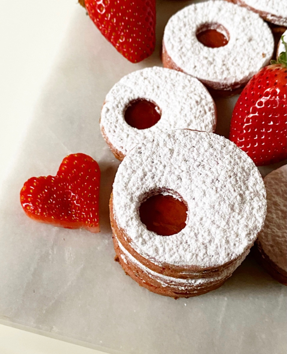 Double Strawberry Linzer Cookies