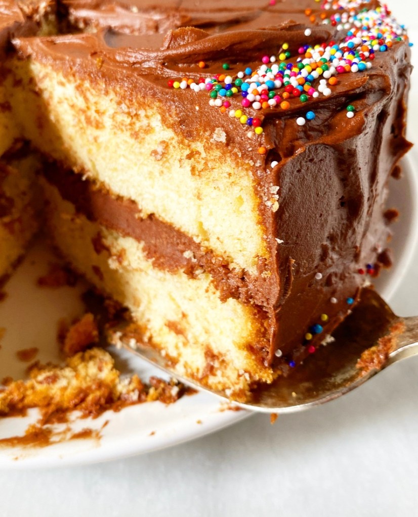 Yellow Cake with Chocolate Frosting​