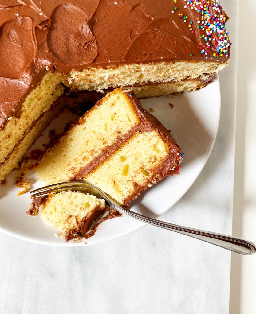 Yellow Cake with Chocolate Frosting​